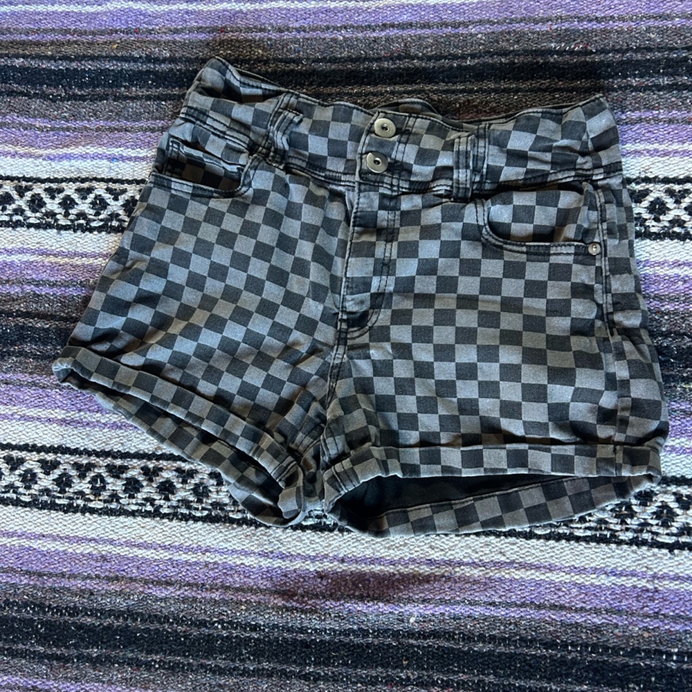 No Boundaries Black and Gray Checkered Women Shorts